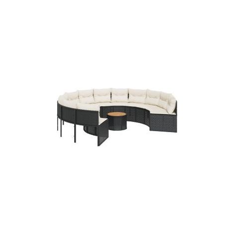 Canapé de jardin avec table coussins rond noir résine tressée (1/5)