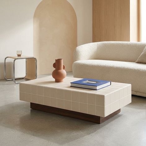 Table basse imitation carreaux de ciment 120cm beige - Grid (1/5)