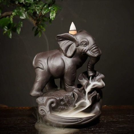 Elephant Incense Holder with 20 Backflow Incense Cones, Asian Ceramic Backflow Incense Burner (1/5)