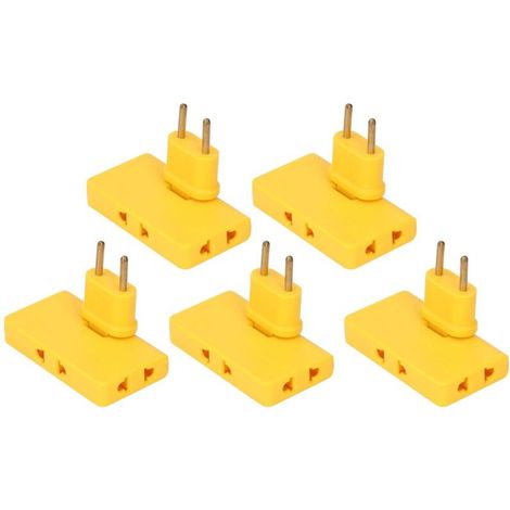 5 Stück kabelloser EU-Steckeradapter, 180°-Verlängerung, 1 auf 3 EU-Stecker, 110–250 V, Gelb (1/4)