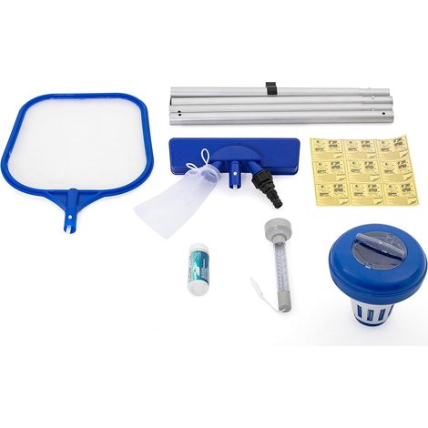 Kit de nettoyage pour piscine : aspirateur venturi, épuisette, flotteur chimique, thermomètre flottant, bandelettes de test (1/5)