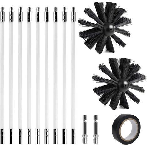Schornsteinreinigungsset, 150 mm Schornsteinkehrset, Nylon-Schornsteinbürste mit 9 flexiblen Stäben und 2 Bürstenköpfen, für Rauchrohre und Schornsteine. (1/5)