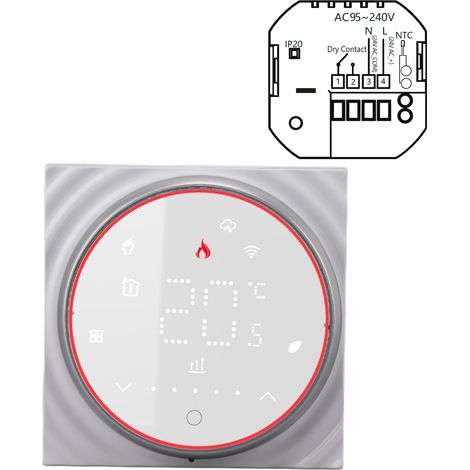 Thermostat intelligent pour maison, commande vocale via application, programmable, haute précision, à contact sec, mural, Wi-Fi, pour chaudière, chauffage AC 95 V à 240 V, blanc