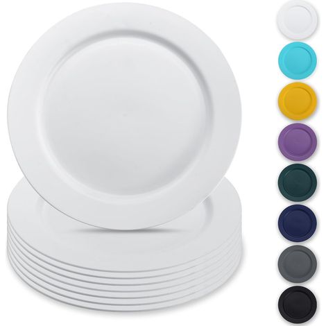Blanc Assiettes en plastique de 8 pièces 25cm, plates réutilisables, assiettes à salade, bols de pâtes, vaisselle facile à transporter pour la maison, jardin, pique-, camping, extérieur (1/5)