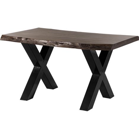 Table à manger 160x90 en bois d'acacia gris taupe mat pieds en X anthracite brillant FREEFORM 5