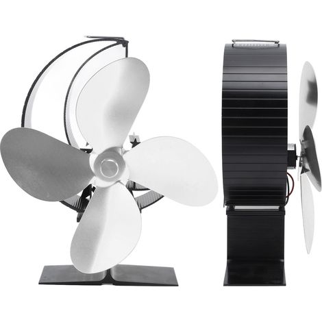 Ventilateur pour poêle à bois, 4 pales, ventilation rapide, motif lune et étoiles, argenté, idéal pour le camping et les activités de plein air. (1/5)