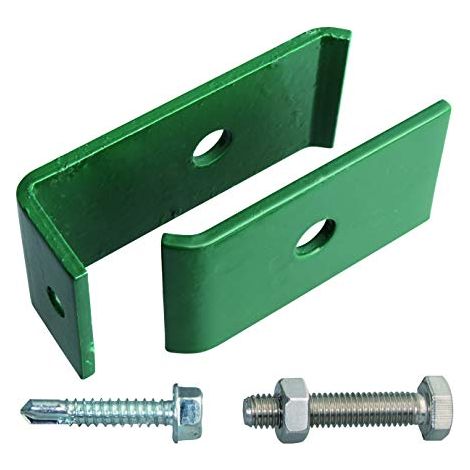 Alberts 672836 Set di fissaggio per griglie di rete, per il fissaggio su muri o pali, zincato a caldo, con rivestimento in plastica verde RAL 6005 (1/4)