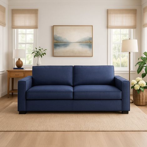 Talamo Italia Divano fisso Carol, Divano a 2 posti, 100% Made in Italy, Sofà Soggiorno in tessuto, con Braccioli slim, Cm 160x95h90, Blu, con imballo rinforzato (1/5)