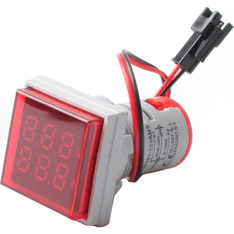 Multimètre numérique compact carré de tension et d'intensité (voltmètre, ampèremètre, voltmètre, voyant LED, AC50-500V, 0-100A, 22 mm, rouge) (1/5)