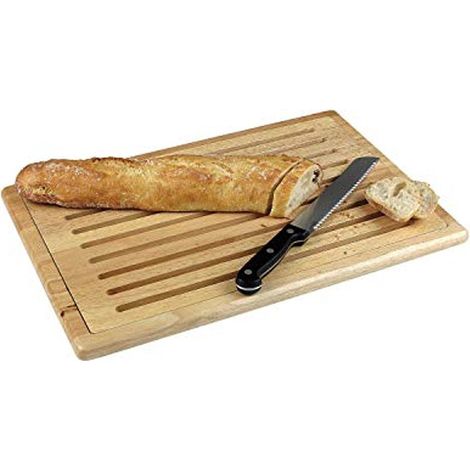 Tagliere per pane APS "Rubberwood", tagliere, tavola di legno, tagliere per pane con vassoio raccoglibriciole rimovibile, quattro piedi antiscivolo, 32 x 47,5 cm, altezza 2 cm, marrone