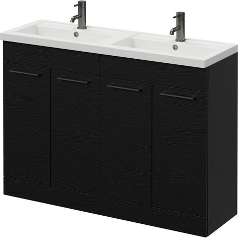 Napoli 390 Nero Oak 1200mm 4 Door Vanity Unit with Double Lucia Basins - 1200mm - Gunmetal Grey 160mm Handle
