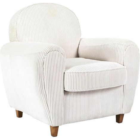 Altobuy – Fauteuil club velours côtelé beige – Confort rétro – Structure en bois massif – Dimensions 89 x 84 x H82cm – Hauteur d'assise 43cm
