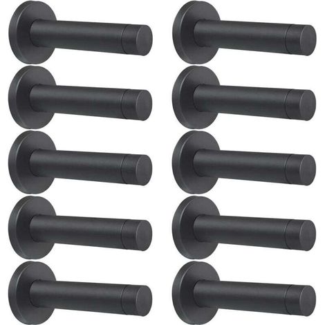 Set di 10 robusti fermaporta da 9 cm in acciaio inox 304 con piedini in gomma, montabili a parete, con funzioni di riduzione del rumore e protezione, colore nero opaco.