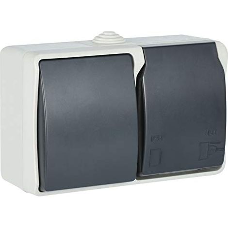 Electraline 605909 605909-Presa Schuko a 1 Ingresso, con Coperchio, Esterni e Ambienti umidi, Protezione IP44, Colore: Grigio/Antracite (1/3)