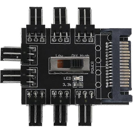 Adaptateur secteur 1 à 8 broches pour ventilateurs de refroidissement, répartiteur 12 V, 2 niveaux SATA. (1/4)