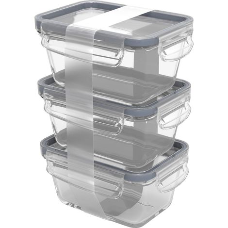 Rotho Kühlschrankdose Glas CLIC & LOCK 0,5 L, 3er Set Vorratsdose (1/3)