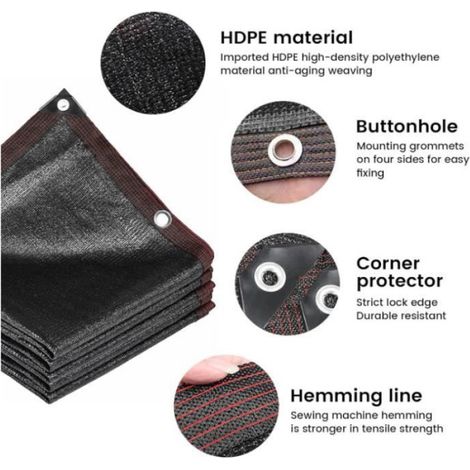 Filet D'Ombrage - 4x5 M - 75 % D'Ombre - Polyéthylène HDPE Stabilisé UV - Pour Pergola Jardin Serre - 1 Pièce (1/4)
