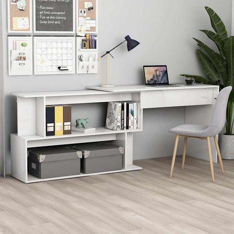 801104 Corner Desk High Gloss White 200x50x76 cm Engineered Wood vidaXL