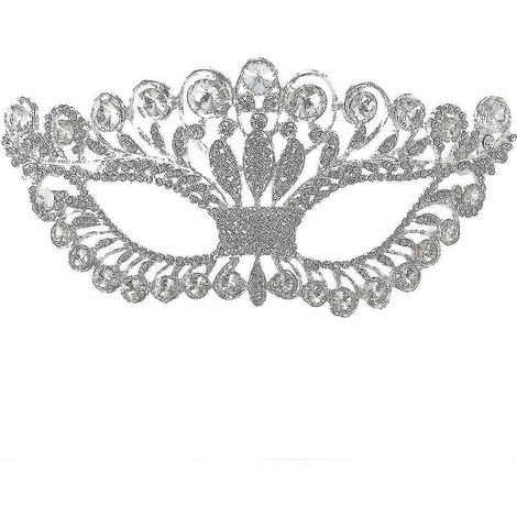 Reduzierte Luxus-Elegante Diamant-Strass-Maske, Maskenball-Kronen-Legierungsmaske für Damen (silber) A (1/4)