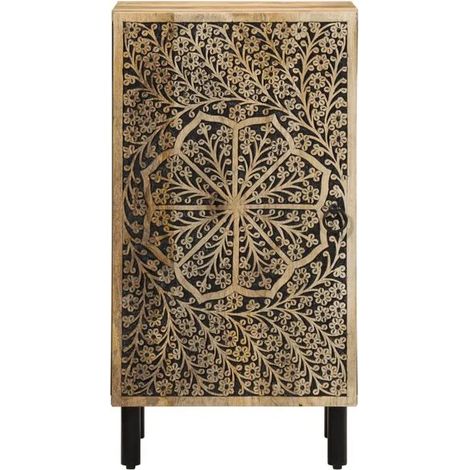 Meuble d'appoint en bois de manguier massif, 40x33x75 cm, rangement compact style industriel pour salon, entrée ou chambre (1/5)