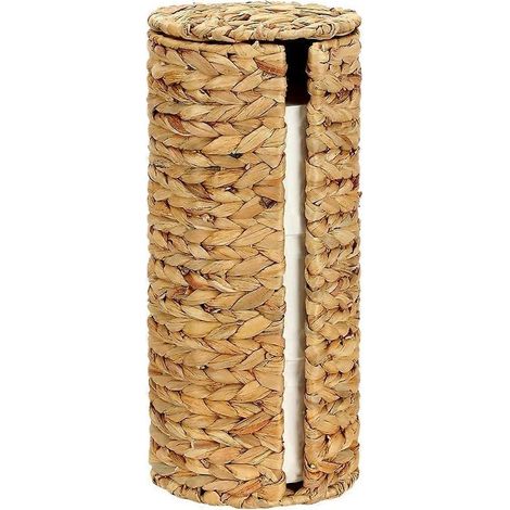 Porte-papier toilette sur pied en jacinthe d'eau, rangement pour 3 rouleaux, avec couvercle (1/5)