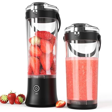 Portable Blender for Milkshakes and Smoothies, USB-C Rechargeable Mini Blender with 6 Blades, 500ml Cordless Personal Citrus Juicer for Travel Gym Office (Cool Black) (1/5)