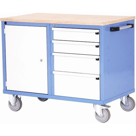PROVOST - Établi mobile Provost - 1 porte + 4 tiroirs en acier gris (1/4)