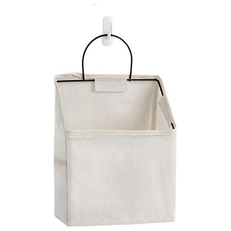 Sac de rangement mural, étanche au-dessus de la porte, organiseur de placard, poche à suspendre, lin, coton, boîte de rangement pour chambre, salle de bain (blanc) (1/5)
