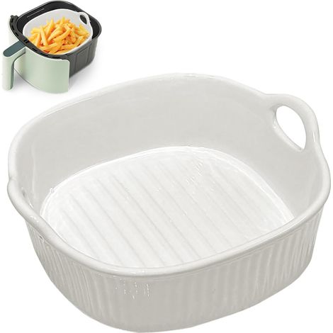 Plats à Four en Céramique 650 ml, 17,8 cm Plats de Carrés Cuisson avec Poignées, viande, Légumes, pour Friteuse à Air Chaud, Four, Micro-ondes (Blanc) (1/5)