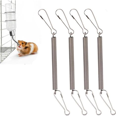 Set of 4 Springs with 2 Clips Used Alone Or In Combination To Hold Rabbit Water Dispenser Small Animal Drinking Bottle Stainless Steel Spring Holder (1/5)