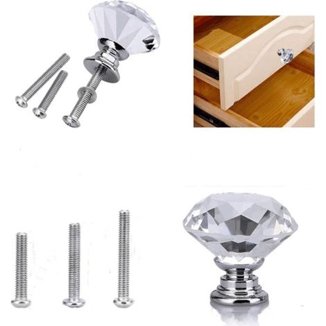 Boutons de porte en verre cristal, poignées de tiroir taillées en diamant pour C