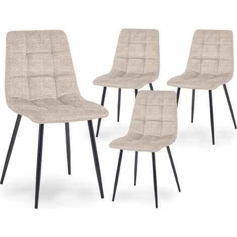 Deco In Paris – Lot de 4 chaises capitonnées en tissu beige – Structure en bois – Pieds en métal noir – Hauteur d’assise 48 cm – Style intemporel (1/4)