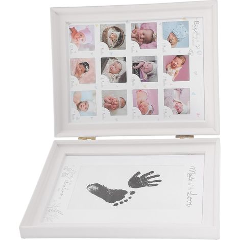 Cadre Photo Double Pliable Blanc pour Empreintes Main et Pied de -né, Kit Souvenir Croissance Bébé, Décoration Chambre, Présent Naissance et Première Année, Shower (1/5)