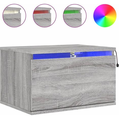 Mesita de noche de pared con luces LED y cajón 50 x 36 x 30 cm madera de ingeniería gris DEC034210 (1/5)