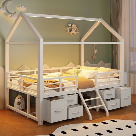 Letto a soppalco per bambini 90x200 cm in metallo bianco con contenitore FloraGrace (1/5)