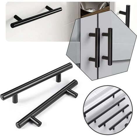 Schwarzer Küchenschrankgriff 128 mm – Schwarzer Edelstahl-Küchenschrankgriff – Küchen- und Schranktürgriff, 15 Stück