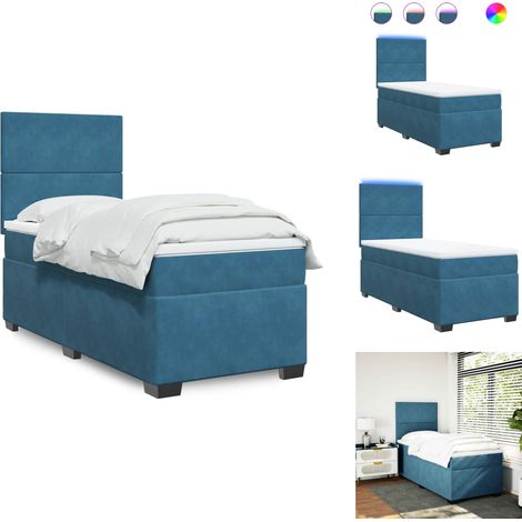 Boxspringbett mit Matratze Blau 100x200 cm Samt - Boxspringbett - Samtbett - Bettenrahmen - Kopfteil - LED Beleuchtung (1/5)