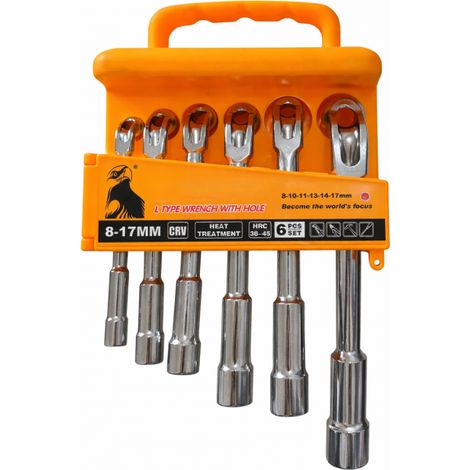 Set 6 Chiavi Tubo a Pipa 8-17mm CRV Esagonali Foro Passante Officina 82701