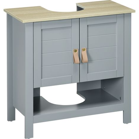 Beyamis Kompakter Unterschrank mit 2 Türen und verstellbarem Einlegeboden, Badezimmer-Beistelltisch, 60 x 30 x 60 cm, Grau