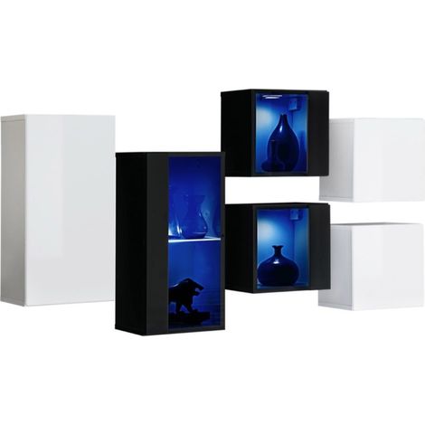 Möbelset für das Wohnzimmer SWITCH SBIV – Weiß und Schwarz – integrierte LED & Push-to-Open-System