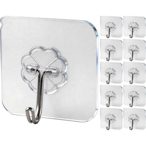 10 multifunktionale Klebehaken, kein Bohren erforderlich, maximale Tragkraft 15 kg, wasser- und ölbeständig, für Bad und Küche, Handtücher, Mäntel, Schlüssel (1/5)