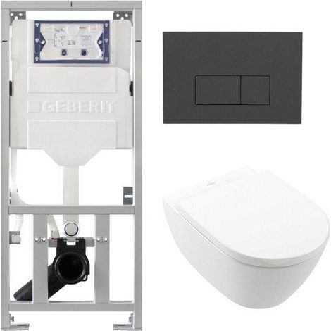 Villeroy Boch Subway 2.0 DirectFlush Pack WC suspendu - softclose - bâti-support Geberit - QeramiQ plaque de commande anthracite mat - boutons