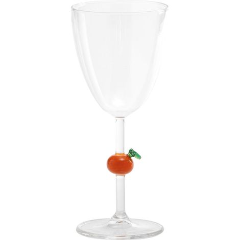 Zafferano Calice Teca Frutta in vetro borosilicato con decoro Arancia nel gambo, lavorazione artigianale per tavole eleganti e vivaci - Set 1 pezzo