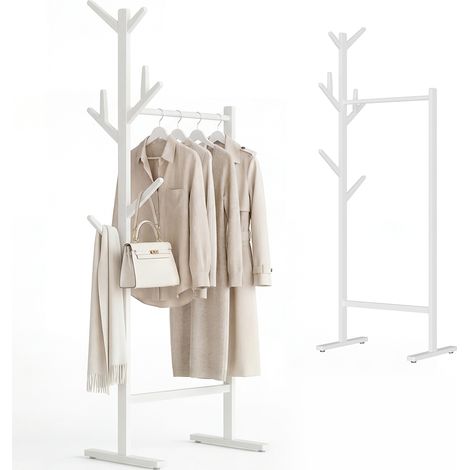 Stand Appendiabiti Attaccapanni Bianco in Legno Bambù con 8 Ganci 65x40x170 cm (1/5)