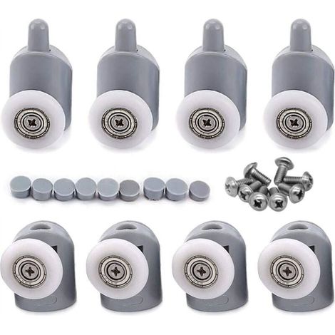 Lot de 8 roulettes pour porte de douche, diamètre 23 mm, entraxe 18 mm, plastique et alliage, salle de bain (1/5)