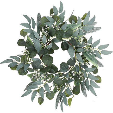 Couronne artificielle d'eucalyptus vert, couronne de verdure de 38 cm (15 pouces) (1/5)