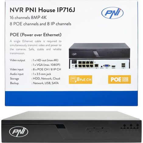 Enregistreur vidéo réseau (NVR) - PNI - IP716J - 16 canaux 4K - Détection de formes humaines - Noir (1/4)
