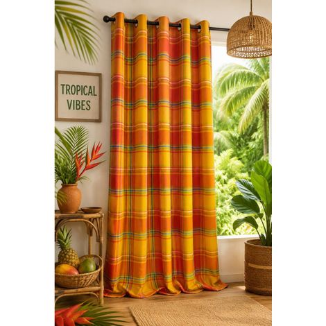 Rideau Madras Tropical extérieur à œillets - 140 x 250 - 140x250cm - Orange (1/2)
