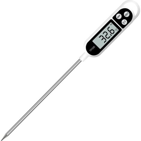 Termómetro digital de cocina, termómetro doméstico, termómetro para horno, termómetro para cocinar, sonda larga, protección contra la corrosión, conmutable entre °C y °F para cocinar, asar a la parril