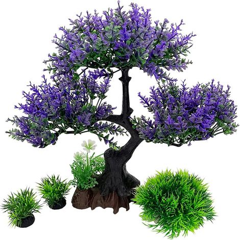 Plante pour aquarium, décoration pour aquarium, plante artificielle pour poissons rouges, fontaine, ensemble d'arbres en peau de poisson (1/5)